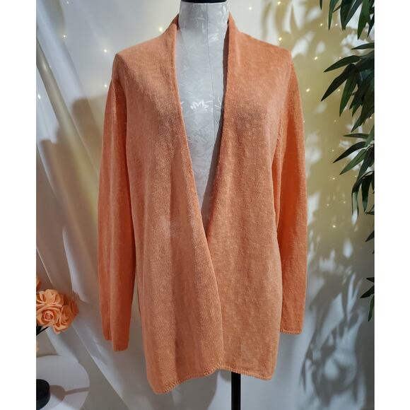 Eileen Fisher Melange Grain Organic Linen Blend Open Cardigan Sweater L Orange - Picture 1 of 8
